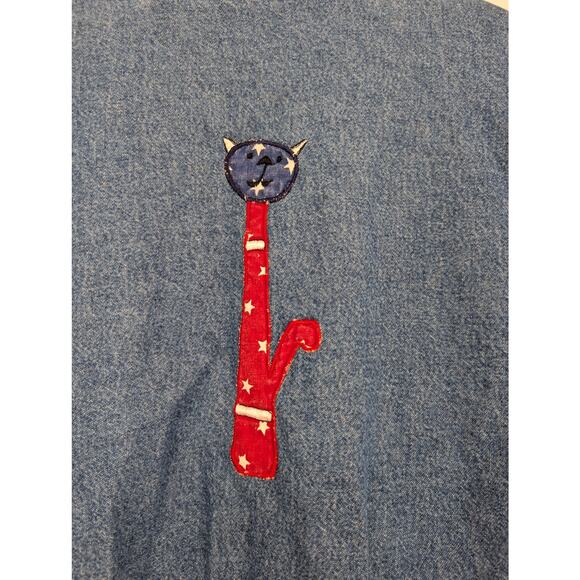 Vintage Life Style Cat Chambray Button Down USA Embroidered Women's PP - Picture 8 of 8